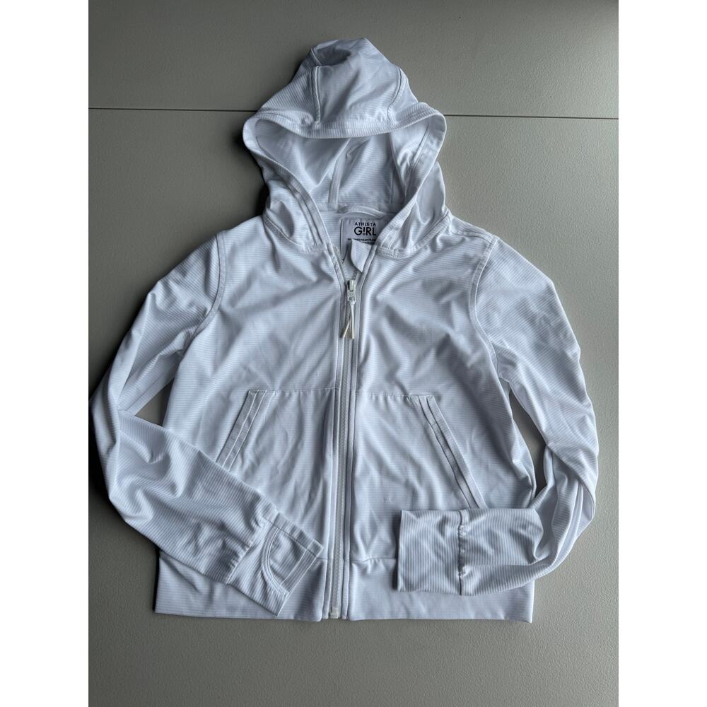 Athleta Girl full zip ribbed hoodie, size 8/10, white